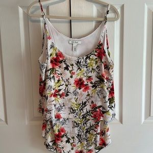 WHBM tank with spaghetti straps. White with black, pink, peach, greens